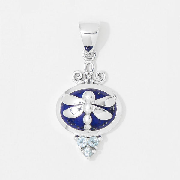 Lapis and Blue Topaz Dragonfly Pendant