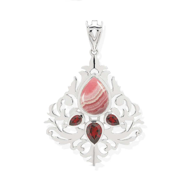 Rhodochrosite and Garnet Damask Pendant