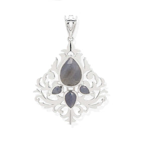 Faceted Blue Sapphire Damask Pendant