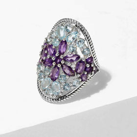Multi Gemstone Amethyst and Blue Topaz Ring
