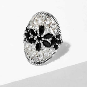 Multi Gemstone Black Spinel and White Topaz Ring