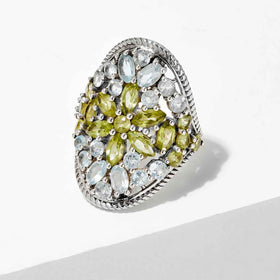 Multi Gemstone Peridot and Blue Topaz Ring