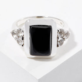Black Spinel and White Topaz Ring