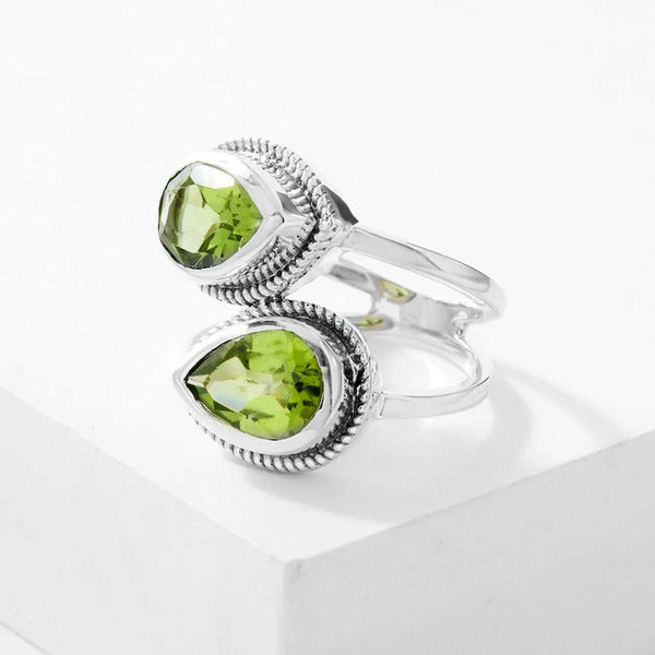 Peridot Double Teardrop Ring