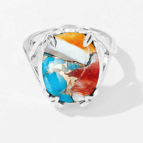 Spiny Oyster Turquoise Leaf Ring