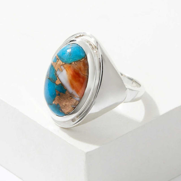 Spiny Oyster Turquoise Oval Ring