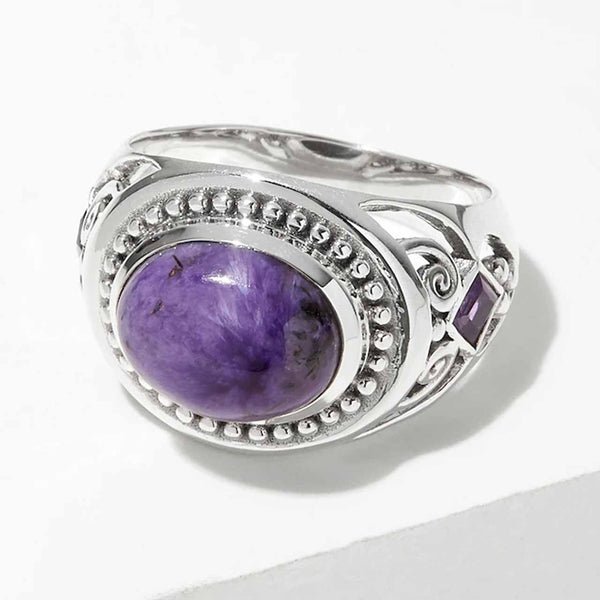 Charoite and Amethyst Ring