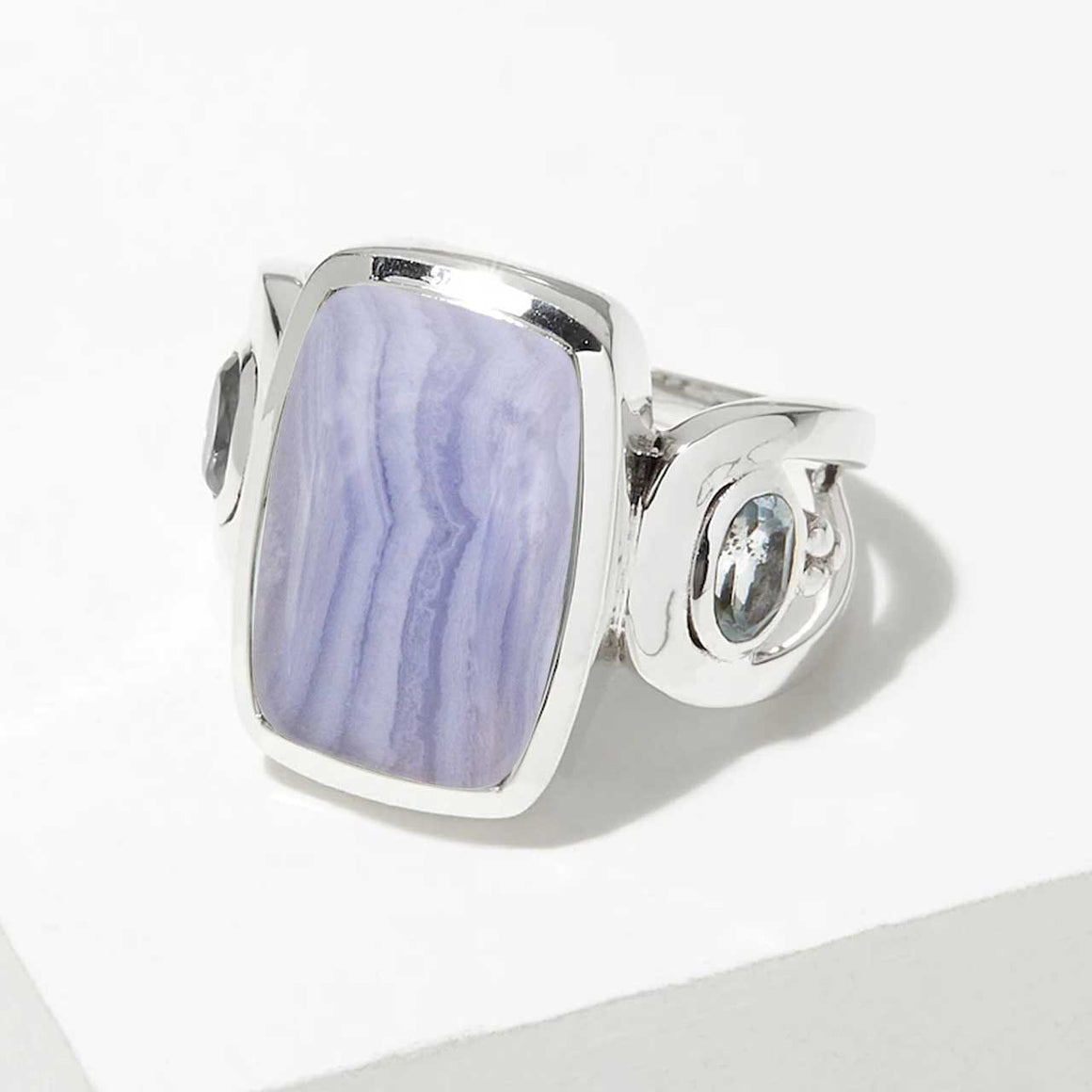 Blue Lace Agate with Blue Topaz Ring