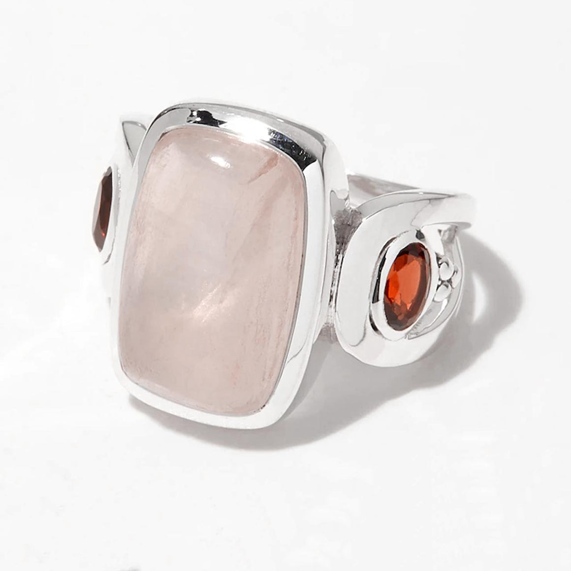 Rose Quartz and Garnet Ring
