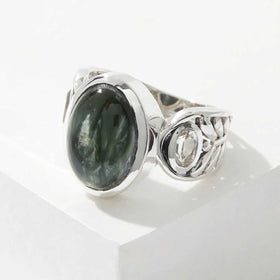 Seraphinite and White Topaz Ring