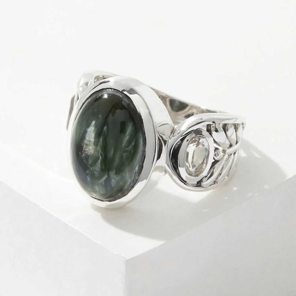 Seraphinite and White Topaz Ring