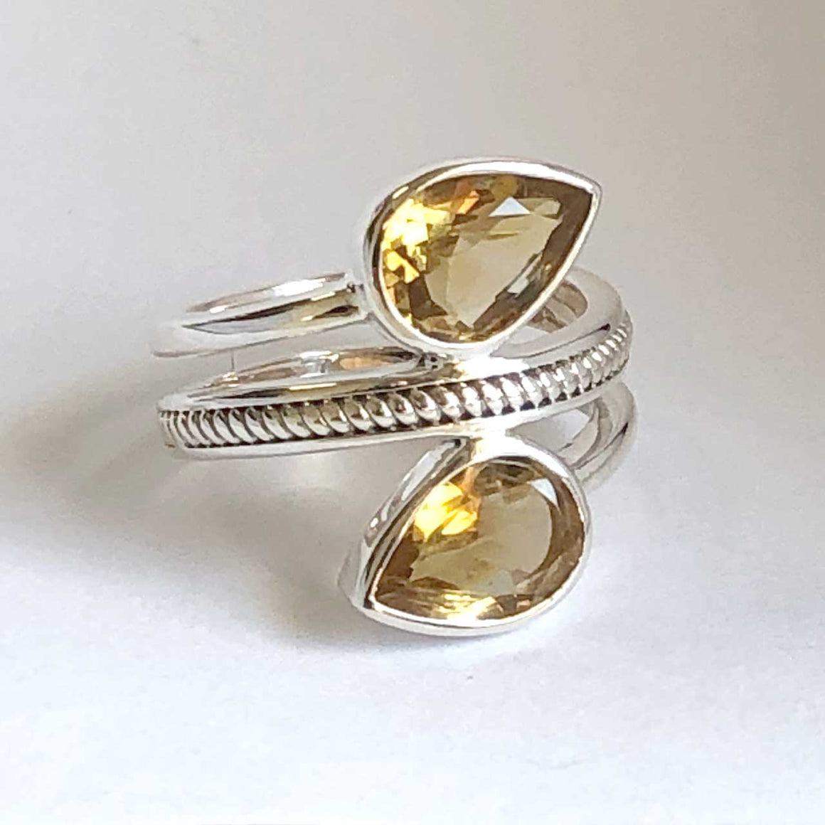 Citrine ByPass Textured Detail Ring