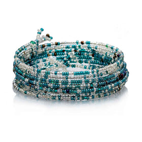 10 Row Glass Bead Bracelet - Chrysocolla Coloured