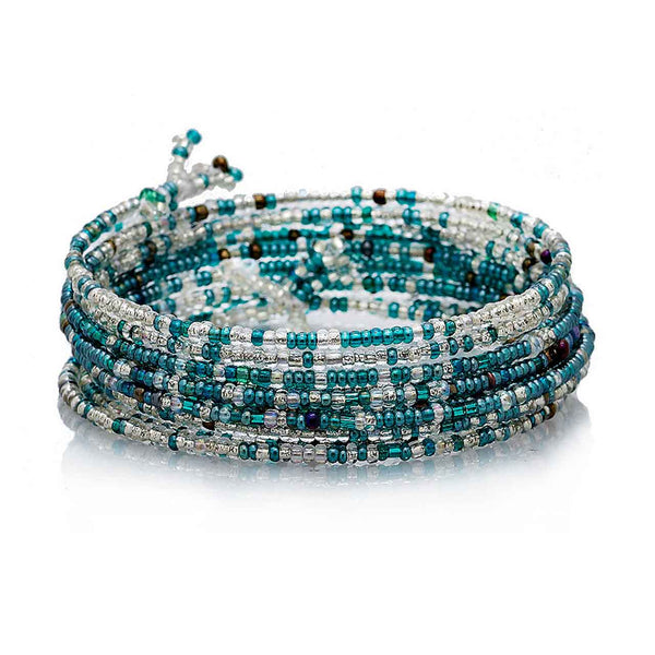 10 Row Glass Bead Bracelet - Chrysocolla Coloured