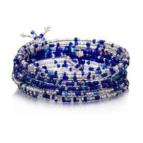 10 Row Glass Bead Bracelet - Lapis Coloured