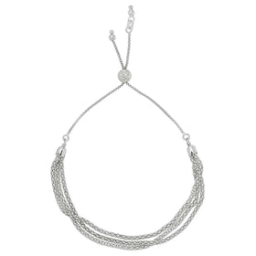 Three Strand Popcorn Bolo Bracelet Rhodium Plate