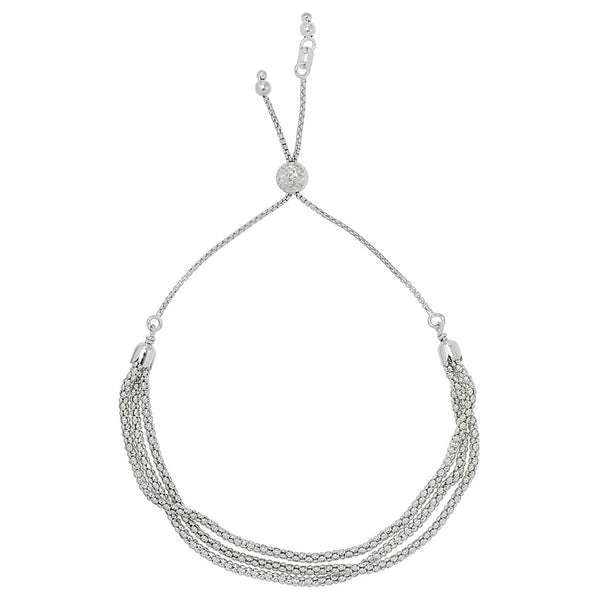 Three Strand Popcorn Bolo Bracelet Rhodium Plate