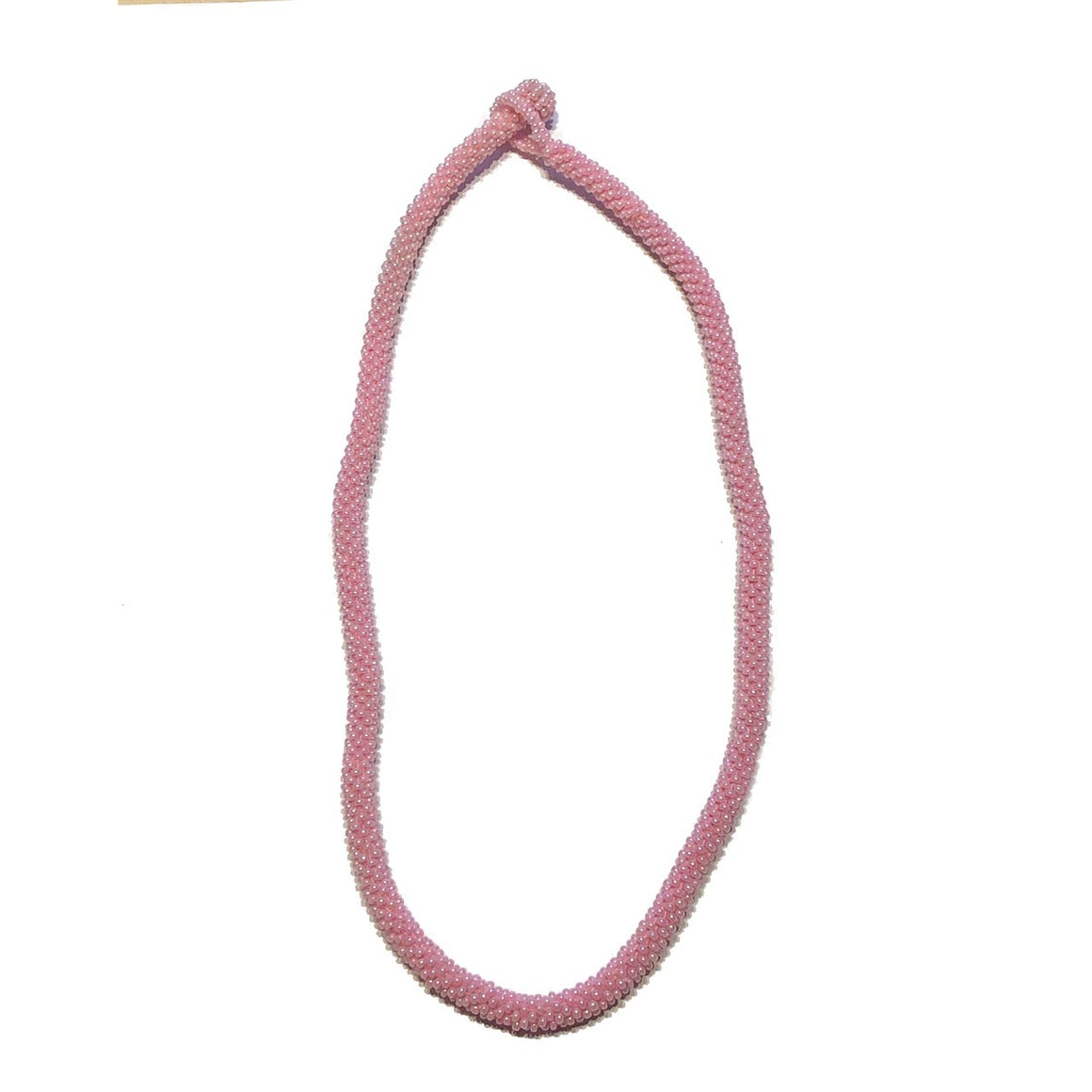 Hand Crocheted Pink Coloured Glass Bead Necklace 19.5 inches or 22 inch Length