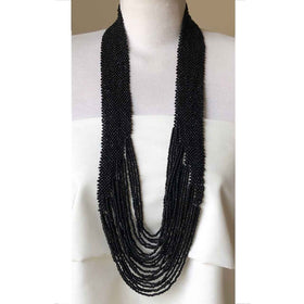 Beaded Potay Bold Waterfall Necklace -Black