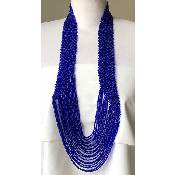 Beaded Potay Bold Waterfall Necklace - Blue