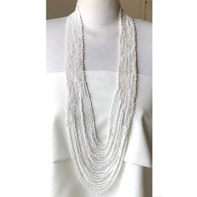 Beaded Potay Bold Waterfall Necklace - White