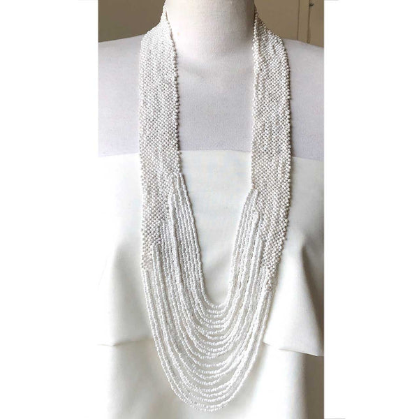 Beaded Potay Bold Waterfall Necklace - White