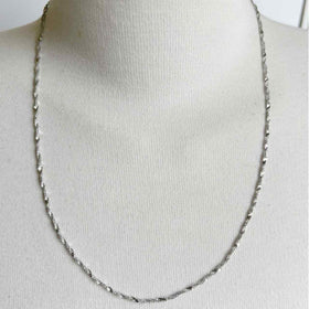 Sterling Silver Twisted Herringbone Chain Necklace with Rhodium Plate - 20"
