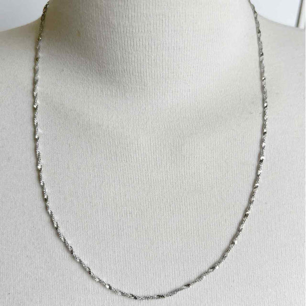 Sterling Silver Twisted Herringbone Chain Necklace with Rhodium Plate - 20"
