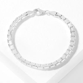 Men's Sterling Silver Diamond Cut 8 Sided Box Bracelet - 7.75inch