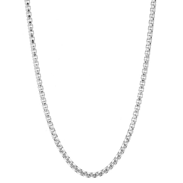 Men's Rhodium Plate Round Box Chain - 24inch
