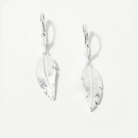 Sterling Silver Feather with Cubic Zirconia Earrings