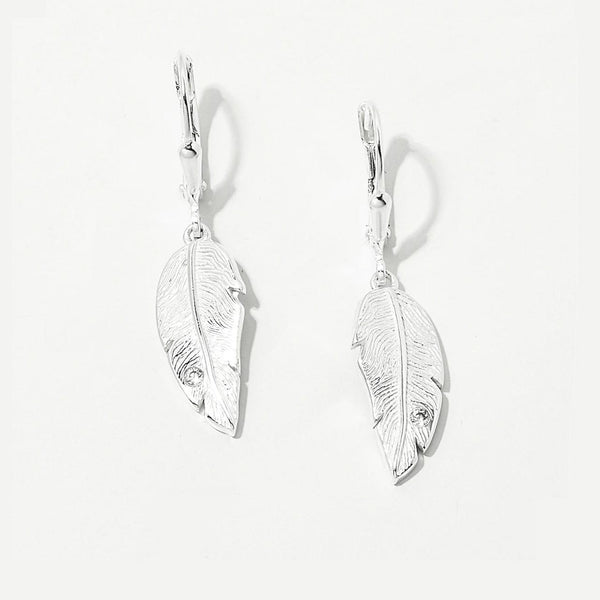 Sterling Silver Feather with Cubic Zirconia Earrings