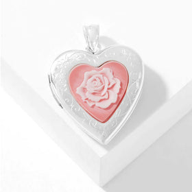 Carved Agate Rose Heart Locket