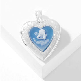 Carved Agate Angel Heart Locket