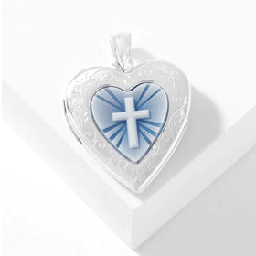 Carved Agate Cross Heart Locket