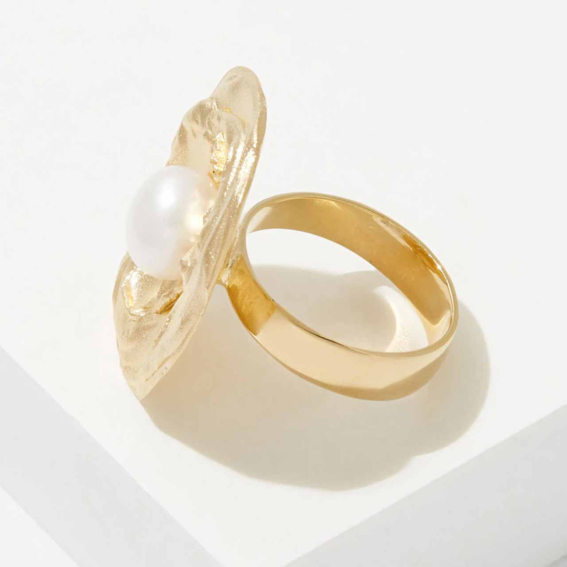 Sterling Silver Yellow Gold Plate Pearl Ring