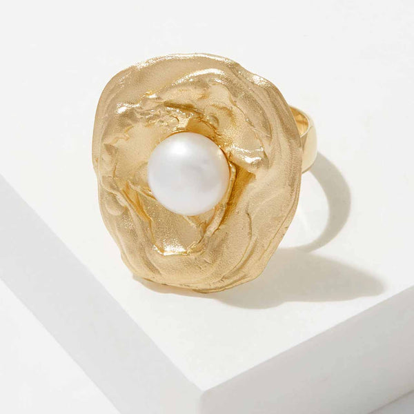 Sterling Silver Yellow Gold Plate Pearl Ring
