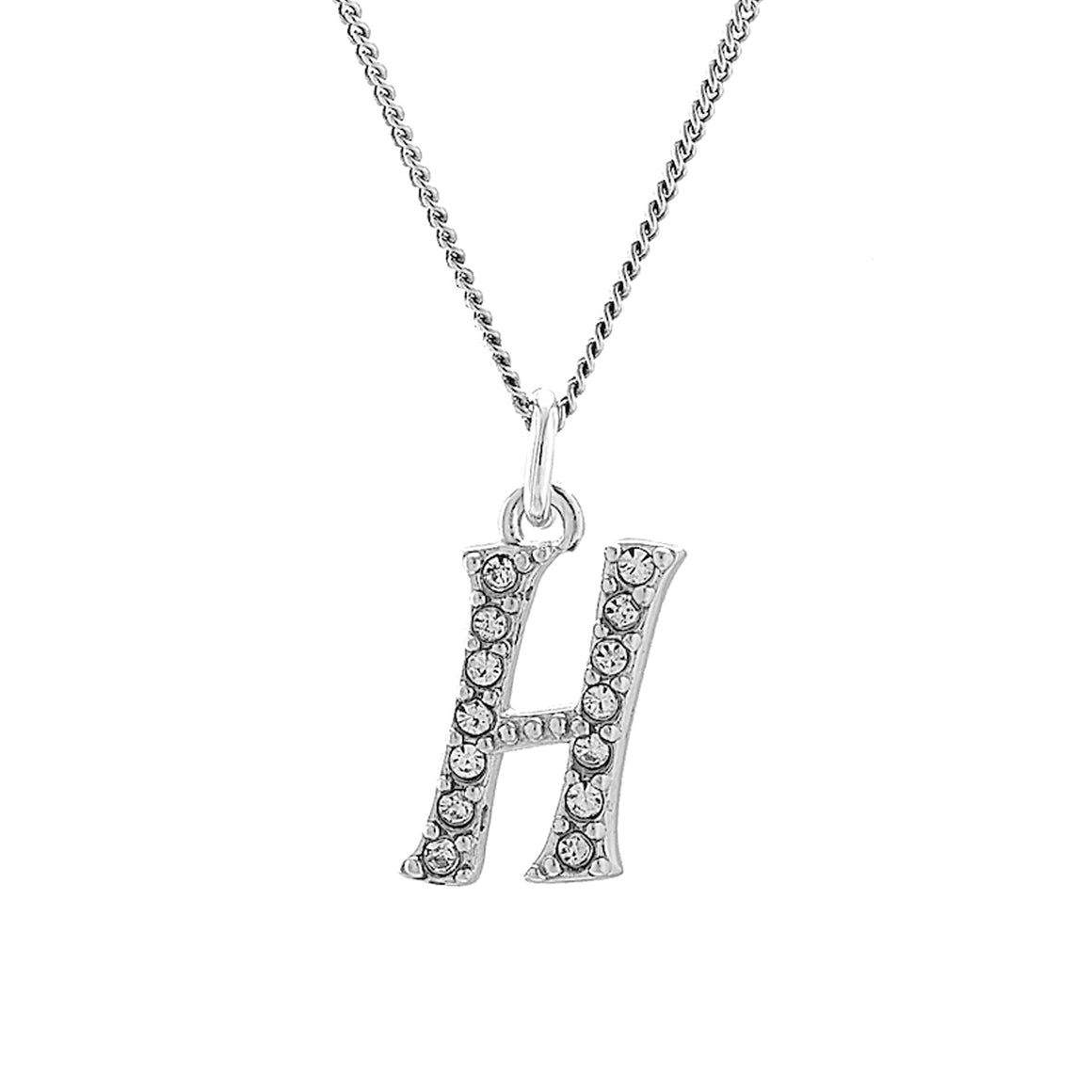 Cubic Zirconia Initial Pendant with 18" Chain - "H"
