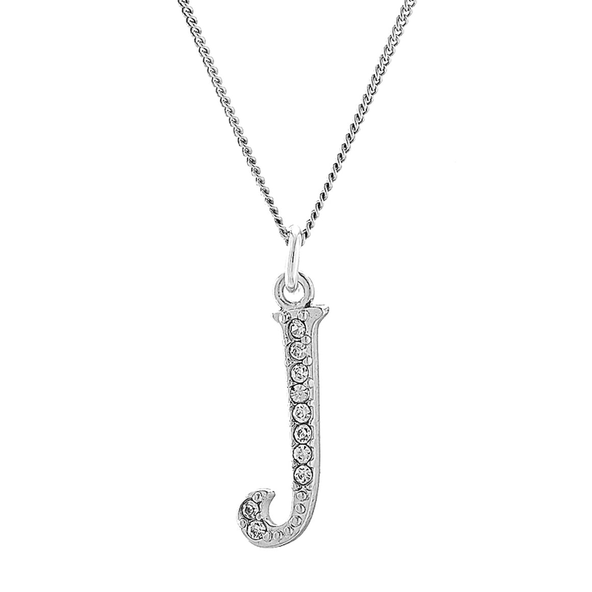 Cubic Zirconia Initial Pendant with 18" Chain - "J"