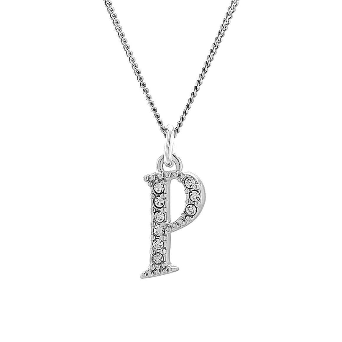 Cubic Zirconia Initial Pendant with 18" Chain - "P"