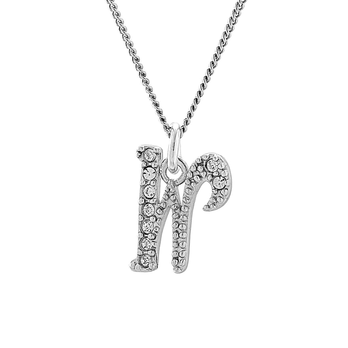 Cubic Zirconia Initial Pendant with 18" Chain - "W"