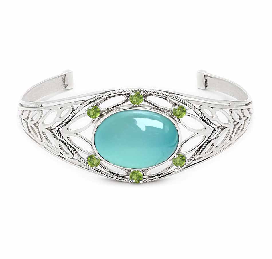 Aqua Chalcedony and Peridot Bracelet
