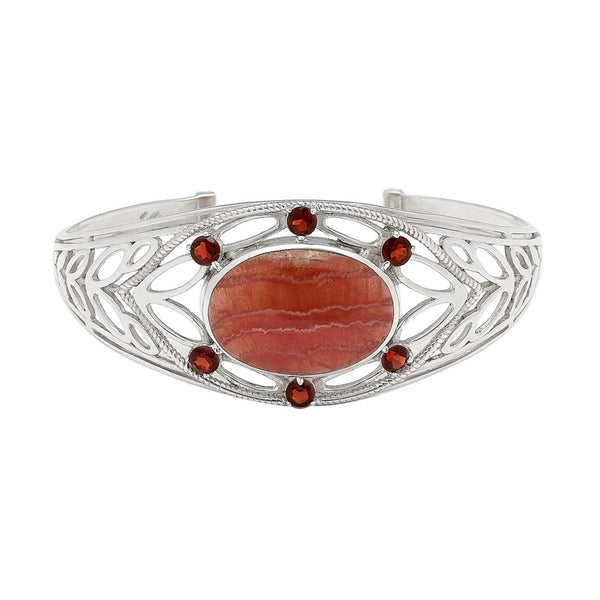 Rhodocrosite and Garnet Cuff Bracelet