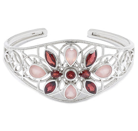 Pink Chalcedony and Garnet Gemstone Cuff Bracelet