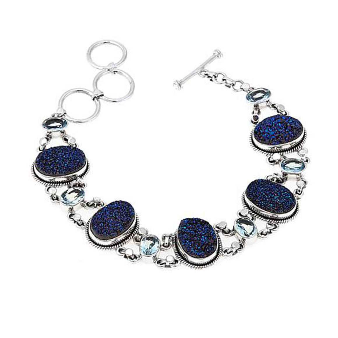 Blue Drusy with Blue Topaz Link Bracelet