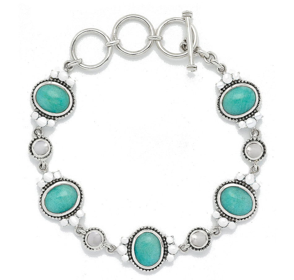 Amazonite and White Freshwater Pearl Link Bracelet