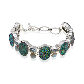 Green Drusy, Labradorite and Sky Blue Topaz Link Bracelet