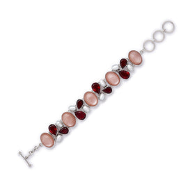 Peach Moonstone, Garnet and Freshwater Pearl Multi Gemstone Bracelet