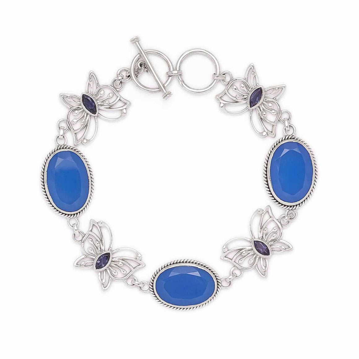 Blue Chalcedony and Iolite Butterfly Line Bracelet