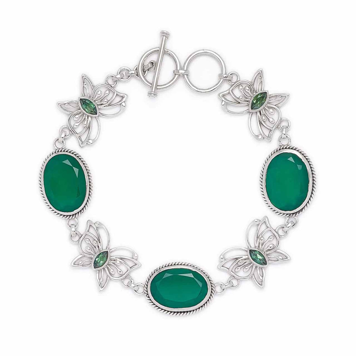 Emerald Green Chalcedony and Green Quartz Butterfly Line Bracelet